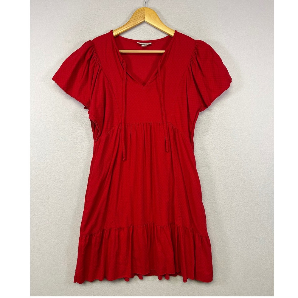 Boho Cottagecore‎ Knox Rose Womens XS Red Textured Babydoll Tiered Pockets Dress